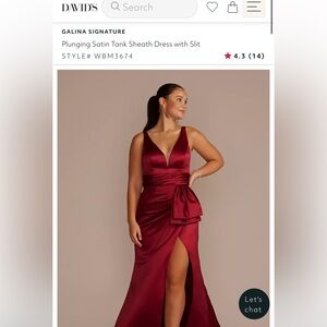 David's Bridal Satin Sheath Dress in Deep Red